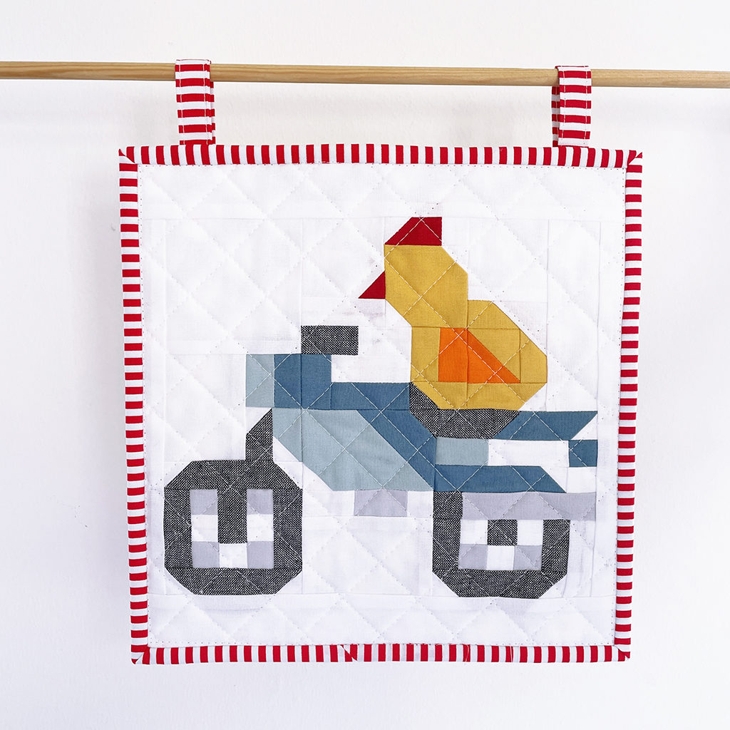 Ostergeschenke Topflappen Vehicle Quilt Block Motorrad mit Küken