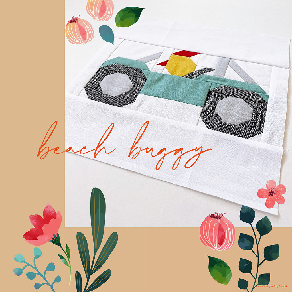 Vehicle Quilt Block Beach Buggy mit digitalen Blumen verziert