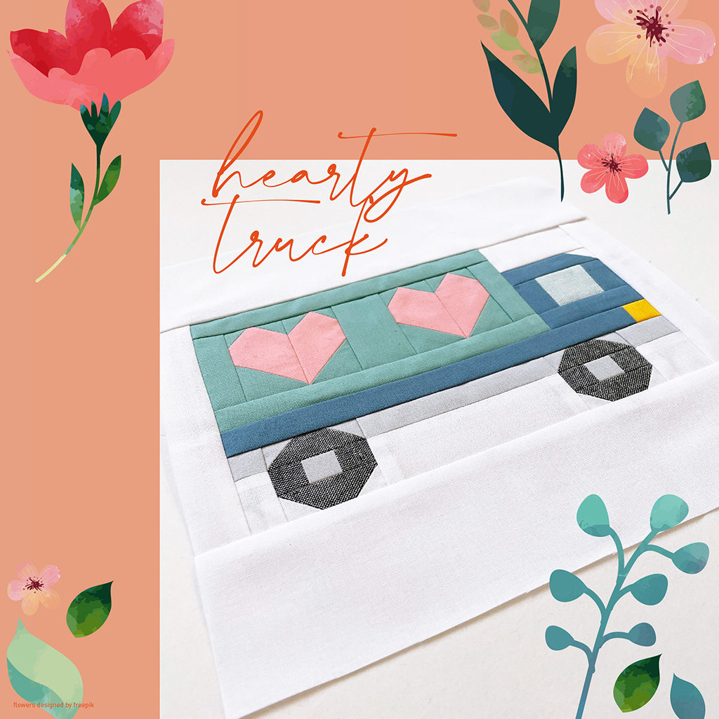 Vehicle Quilt Block Herziger Lastwagen mit digitalen Blumen verziert